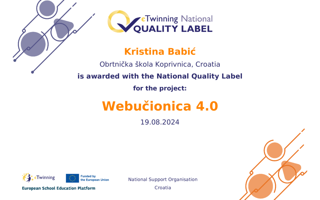 Nacionalna oznaka kvalitete za eTwinning projekt Webučionica 4.0