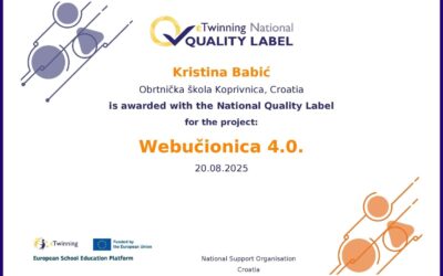 eTwinning Nacionalna oznaka kvalitete za projekt Webučionica 4.0