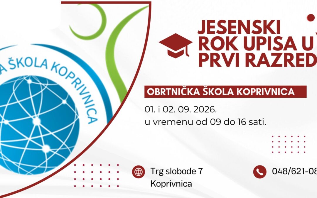JESENSKI ROK UPISA U 1. RAZREDE ZA ŠKOLSKU GODINU 2026./2027.